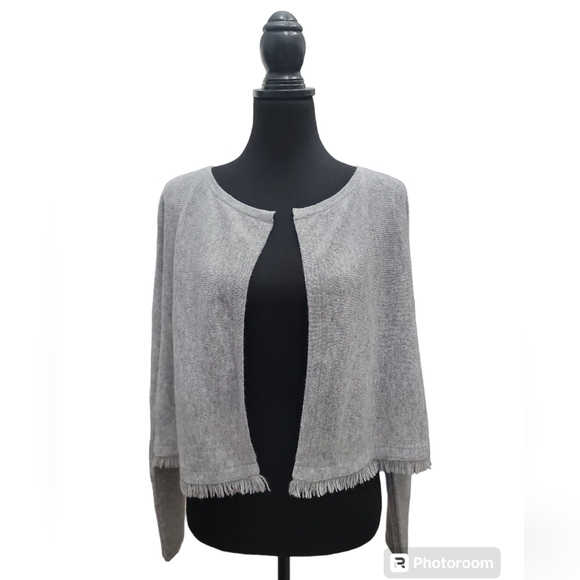 Kinross 100% Cashmere Gray Fringe Cardigan Size M - Picture 1 of 11